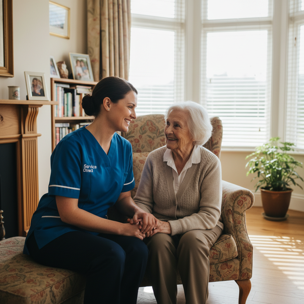 Caregiver with elderly client at home